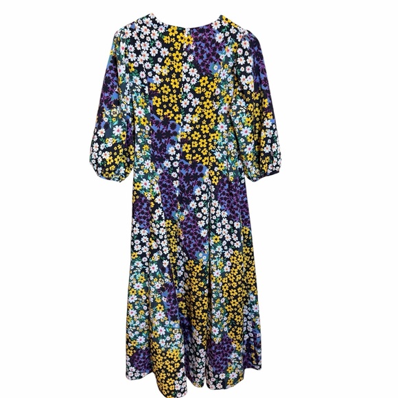 ASOS Floral Midi Dress Patchwork Ditsy Print Puff Sleeve V Neck Womens US 6 - Picture 5 of 12